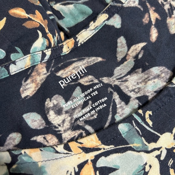 Pure Jill by J Jill 100% Pima Cotton Floral Elliptical Scoop Neck Tee Shirt - Picture 4 of 7